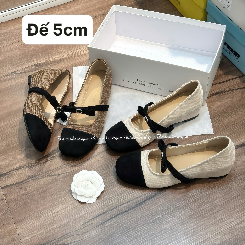Giày búp bê Mary Jane độn đế 5p phối quai ngang tiểu thư siu xinh (Sẵn hàng)