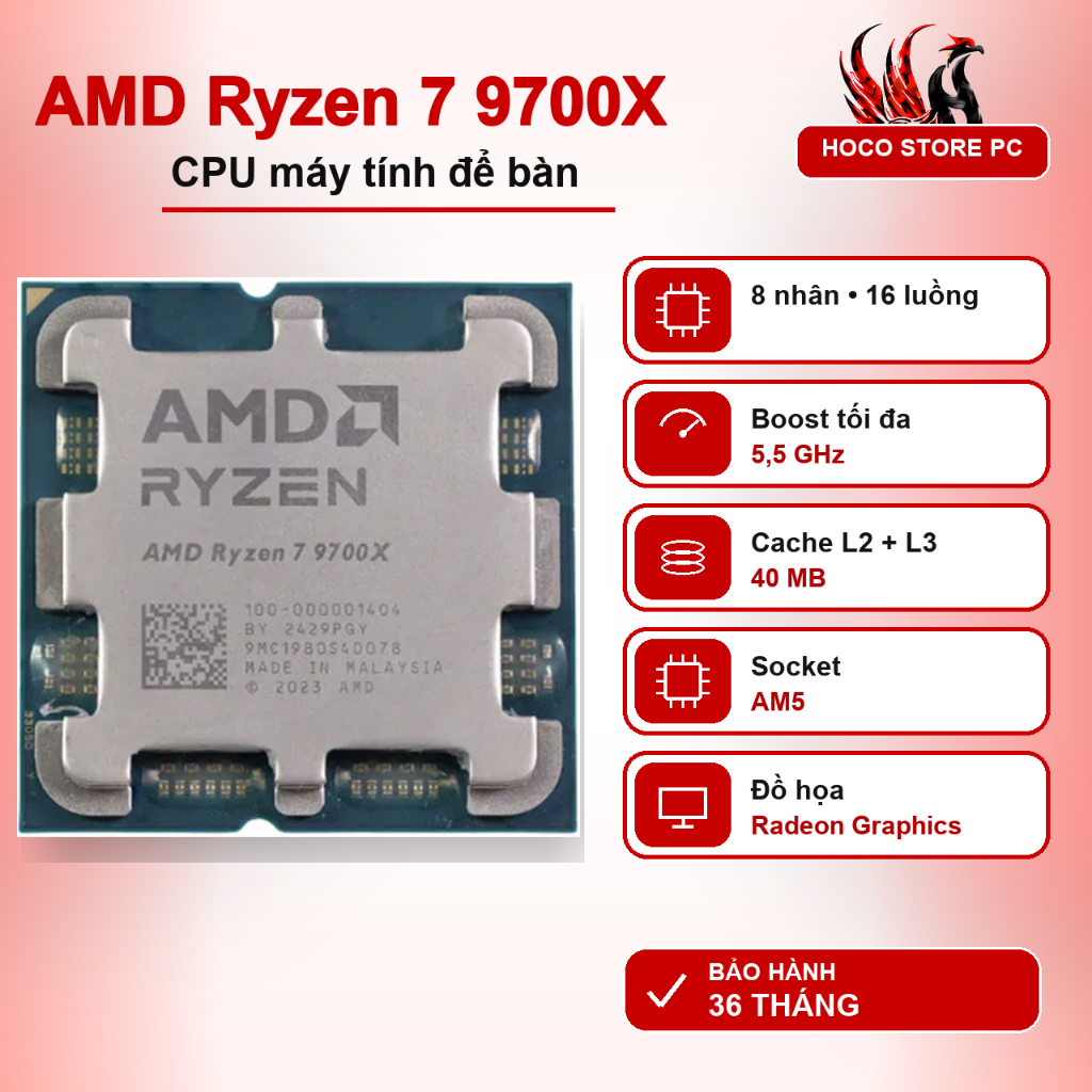 CPU AMD Ryzen 7 9700X 8 nhân 16 luồng AM5 | Hoco Store PC