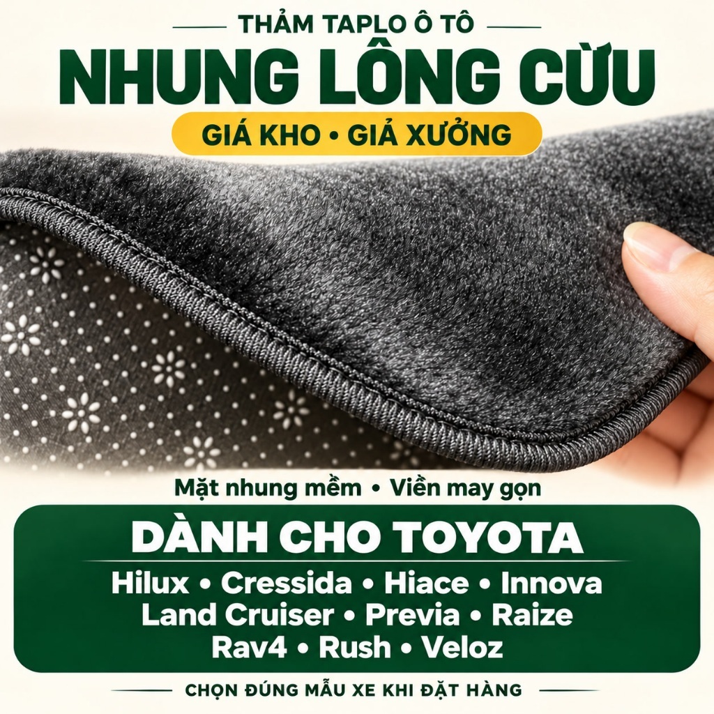 Thảm taplo ô tô Toyota Hilux, Cressida, Hiace, Innova, Land Cruiser, Previa, Raize, Rav4, Rush, Velo