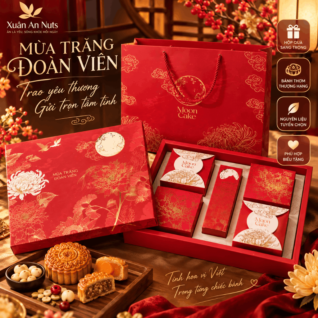 Bánh Trung Thu Hộp 4 Bánh 150g Tết Đoàn Viên Truyền Thống – 4 Vị Trứng Muối – Hộp Quà Trung Thu 600g