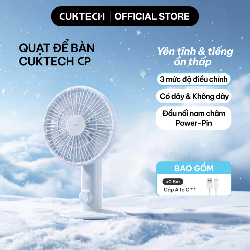 Quạt để bàn CUKTECH CP hoạt động êm ái mạnh mẽ và dễ mang theo với thời lượng pin dài lý tưởng cho ký túc xá/văn phòng