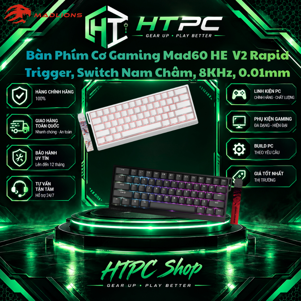 Bàn Phím Cơ Gaming MADLIONS MAD60 HE Rapid Trigger - Switch Từ Tính Polling Rate 8k, Phù Hợp Chơi Ga