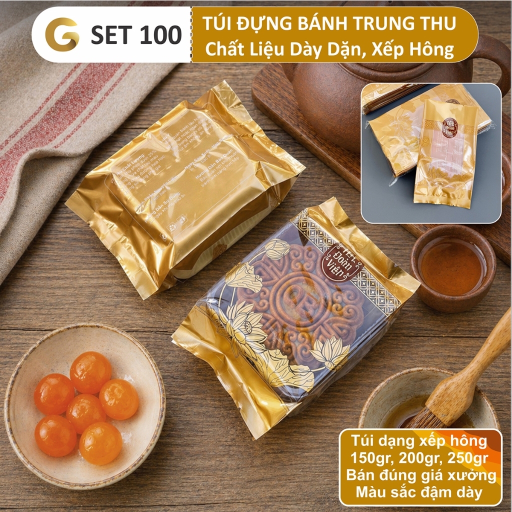100 Túi Đựng Bánh Trung Thu Tết Đoàn Viên Hàn Nhiệt (Túi Bánh Trung Thu Tết Đoàn Viên 18x10) [Gold Pack VN]