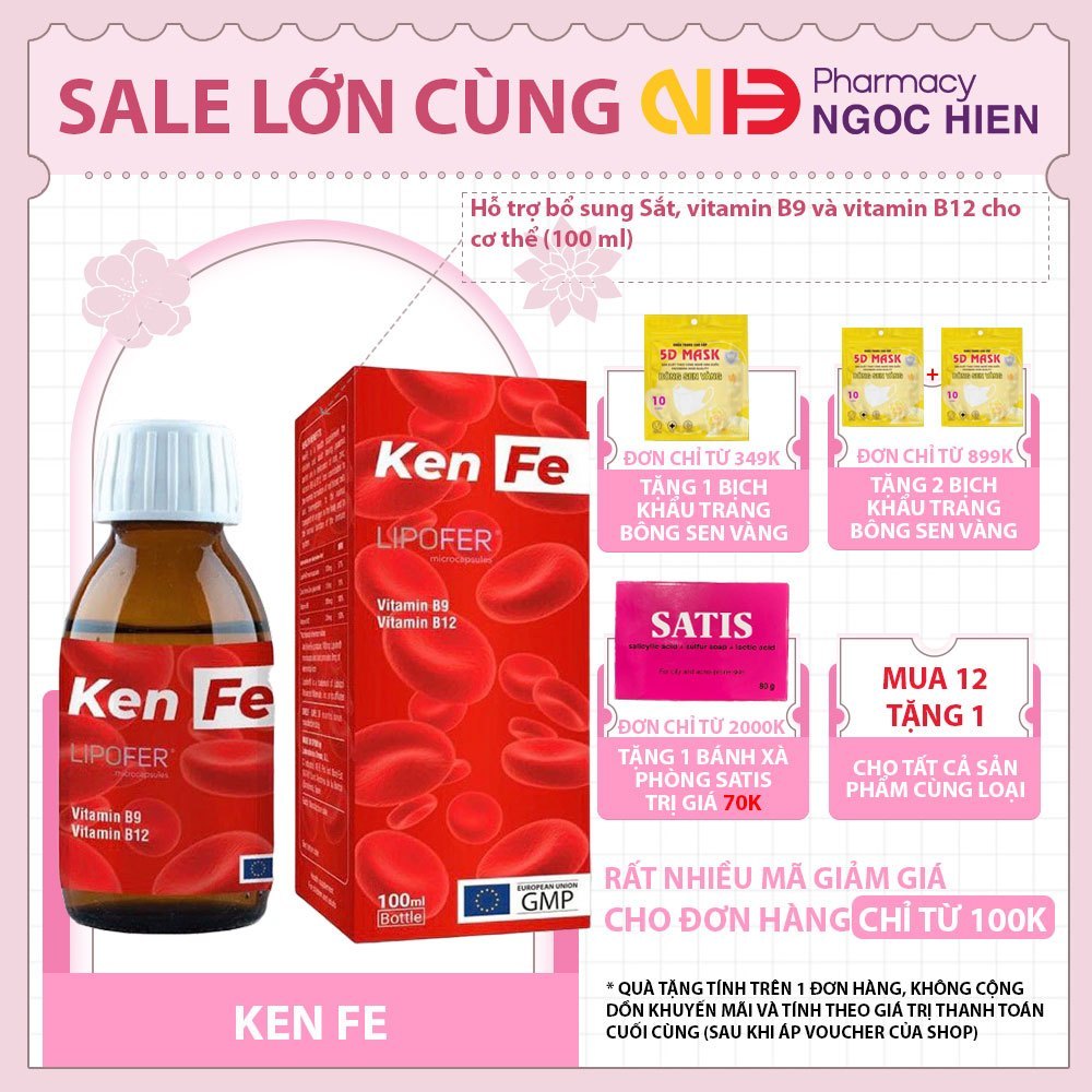 Sắt nước Ken Fe – Bổ sung sắt, vitamin B9 và B12, hỗ trợ cơ thể khỏe mạnh (chai 100ml)