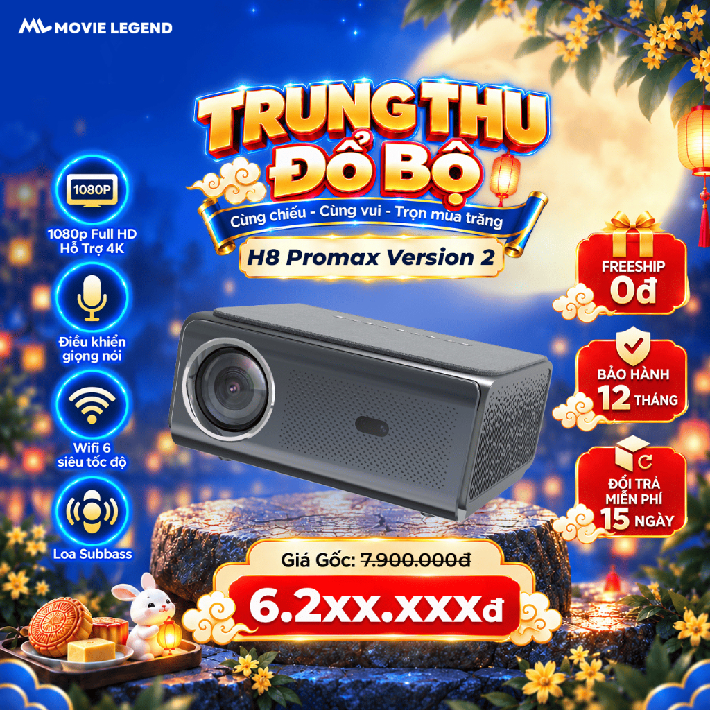 [ NEW HCM ] Máy Chiếu H8PRO MAX VERSION 2 - Máy Chiếu Movie Legend - Full HD 1080P - Hỗ Trợ 4K