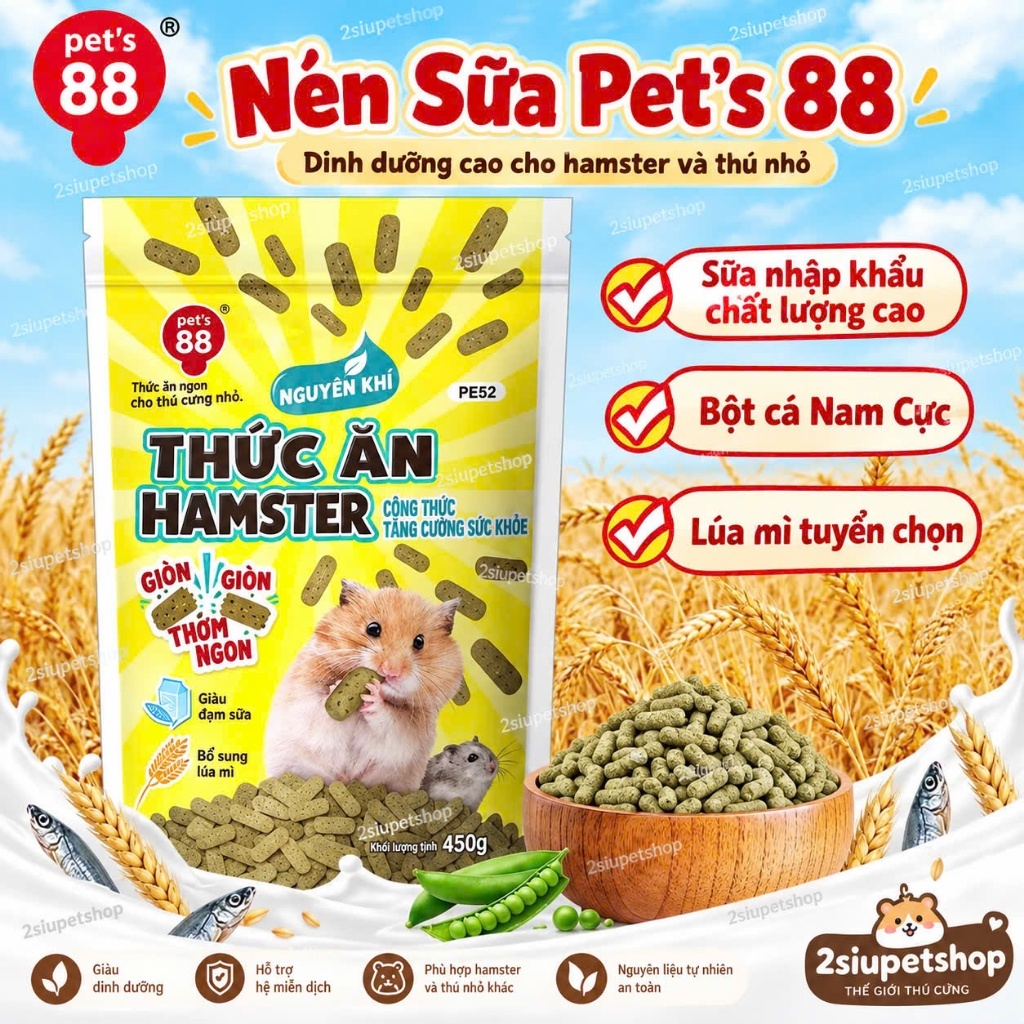 [Pet88] Nén sữa siêu Đạm Pet'88 Thức ăn cho hamster giàu dinh dưỡng  ✅️Đối tượng áp dụng: Hamster-45