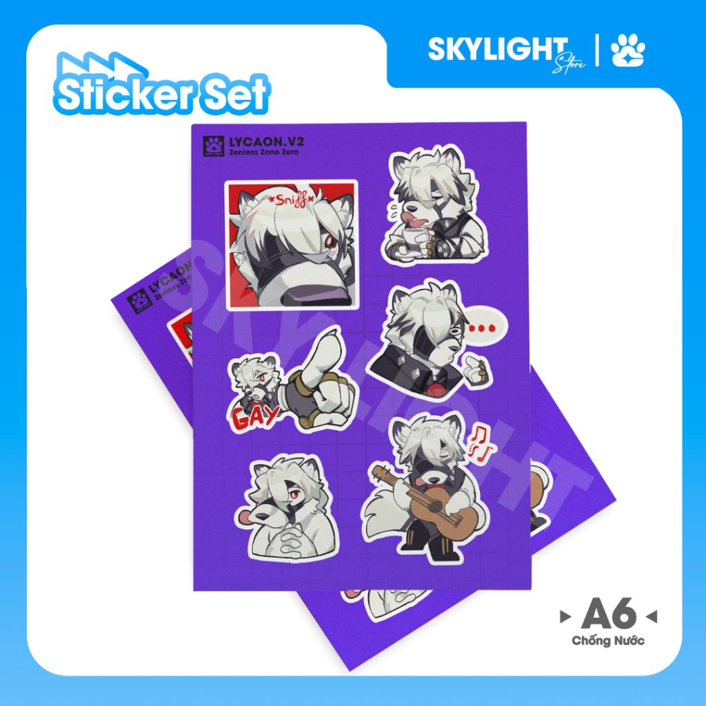 NO.24 VON LYCAON 2 - ZZZ Zenless Zone Zero - Sticker Furry Sheet A6 Decal chống nước