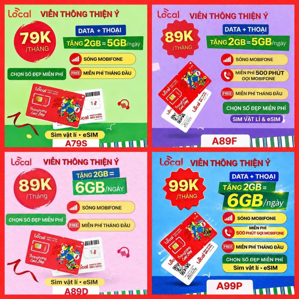 SIM 4G 5G SÓNG MOBIFONE LOCAL A79 A69 A89 A99{Sim vật lí & Esim}