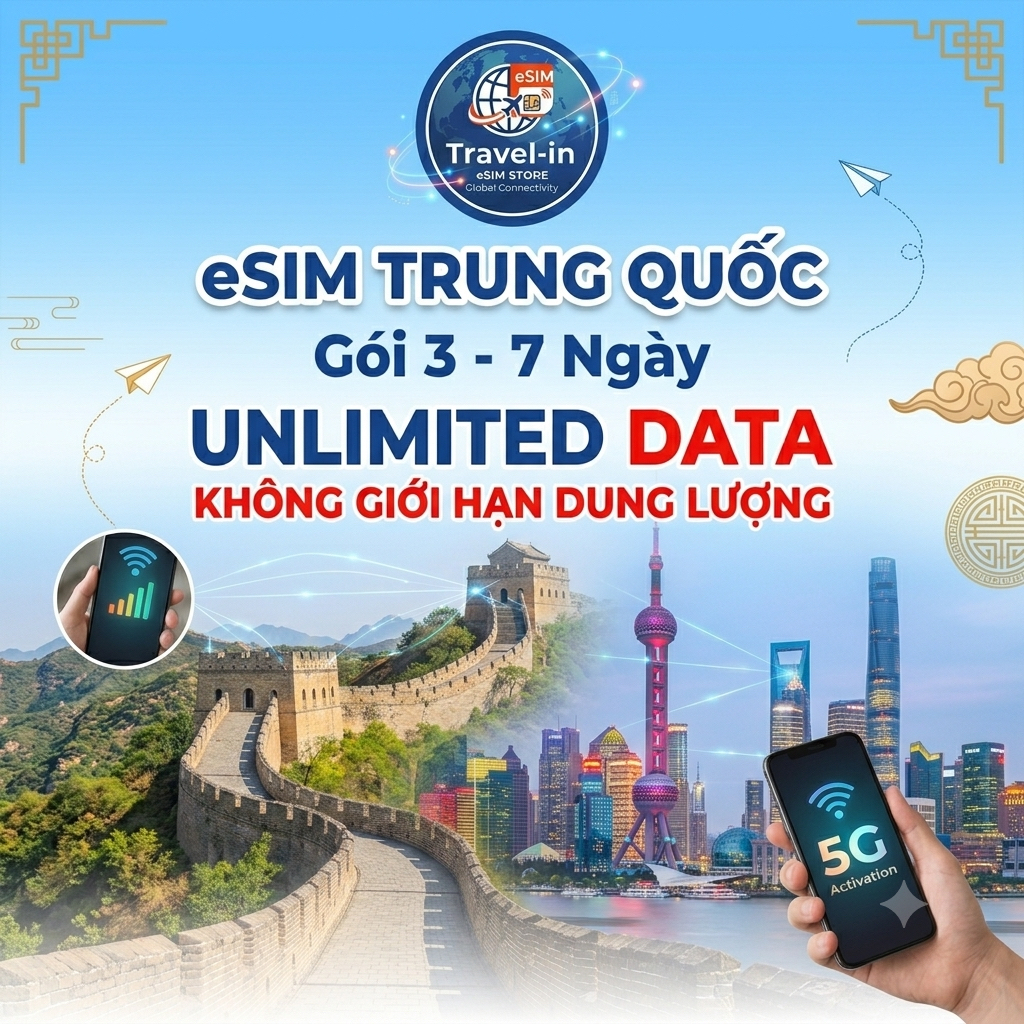 ESIM] eSIM Du Lịch Trung Quốc 3-10 ngày | Mạng Unicom | Tốc Độ Cao  5G.