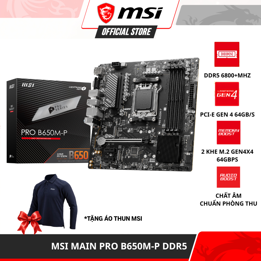 Mainboard - Bo mạch chủ MSI PRO B650M-P (Dual Chanel DDR5 6800+ MHz, B650 Chipset, Socket CPU AM5)