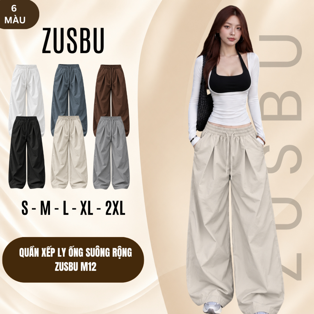 Quần Kaki Xếp Ly Ống Suông Rộng Cạp Chun Nam Nữ Unisex Đi Học Đi Làm ZUSBU M12