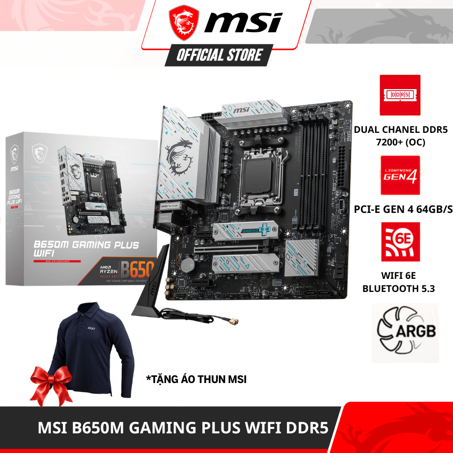 Mainboard - Bo mạch chủ MSI B650M GAMING PLUS WIFI -  4 khe DDR5, Chip AMD B650, 7200+ MHz