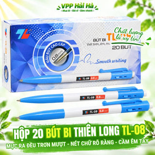 Hộp 20 bút bi thiên long tl-08 ngòi 0.8mm viết trơn mượt