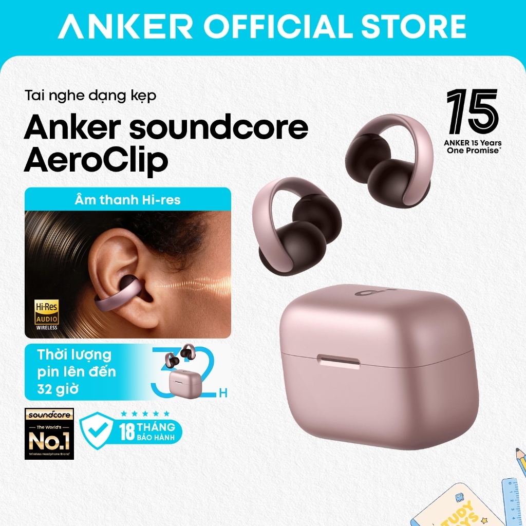 Anker soundcore Tai nghe bluetooth kẹp tai AeroClip, đeo thoải mái, thiết kế thời trang, gọi rõ với 4 mic tích hợp A3388