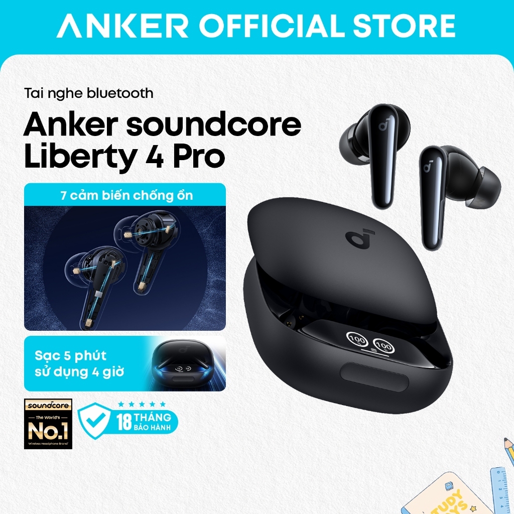Anker soundcore Tai nghe bluetooth Liberty 4 Pro chống ồn chủ động, điều khiển nhanh qua màn hình cảm ứng A3954