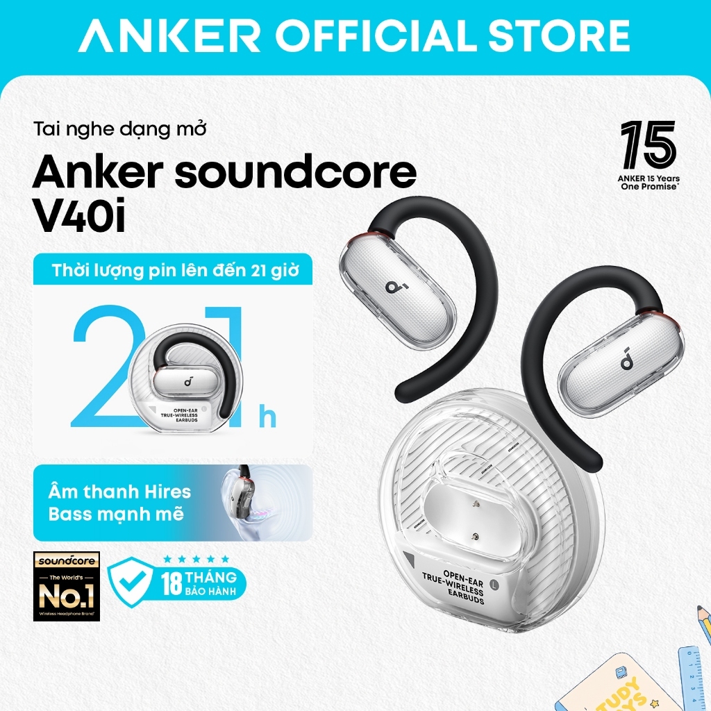 Anker soundcore V40i, Open-Ear Headphones, Clear Design, Lidless Case, 4 Adjustable Positions for Every Ear Size, Ric