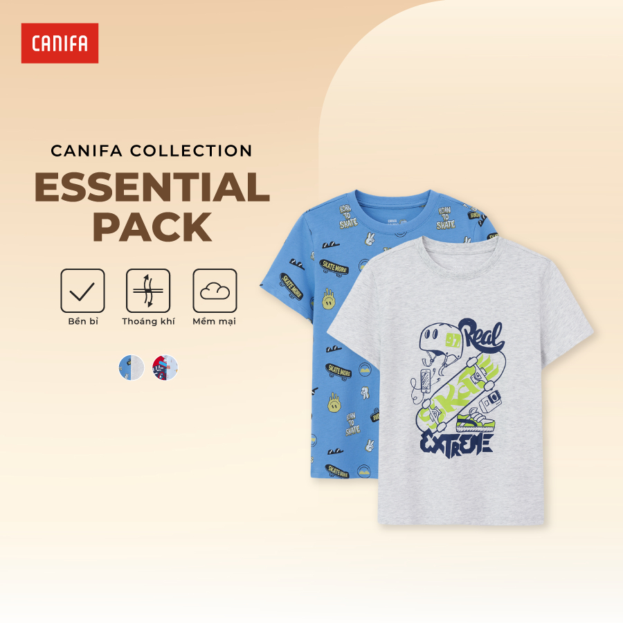 Pack 2 áo thun ngắn tay mặc nhà bé trai CANIFA thiết kế cổ tròn in họa tiết 2LA26S002