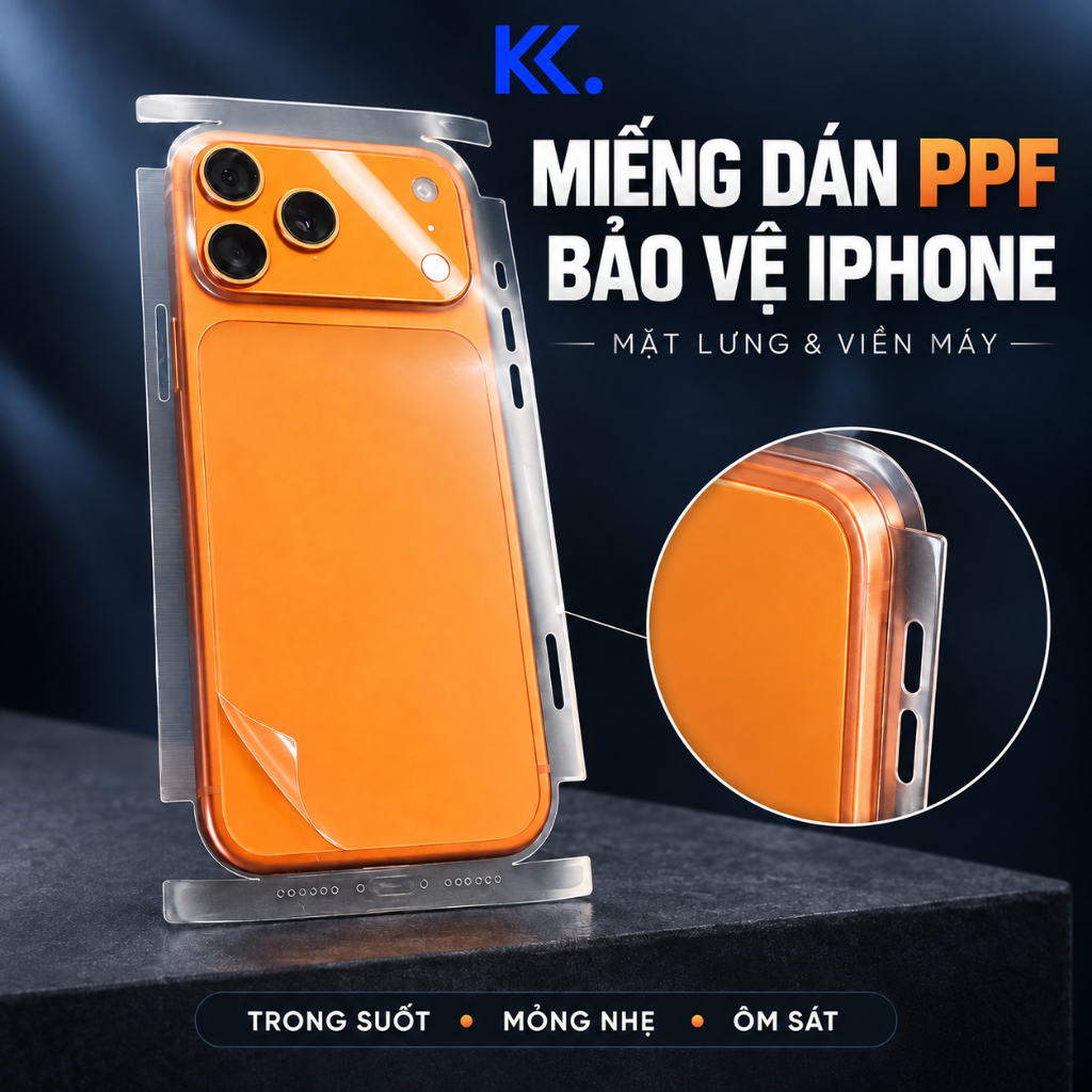 Miếng dán ppf Iphone 15/15promax/16plus/16promax/air/17promax/18pro/18promax dán mặt sau full viền