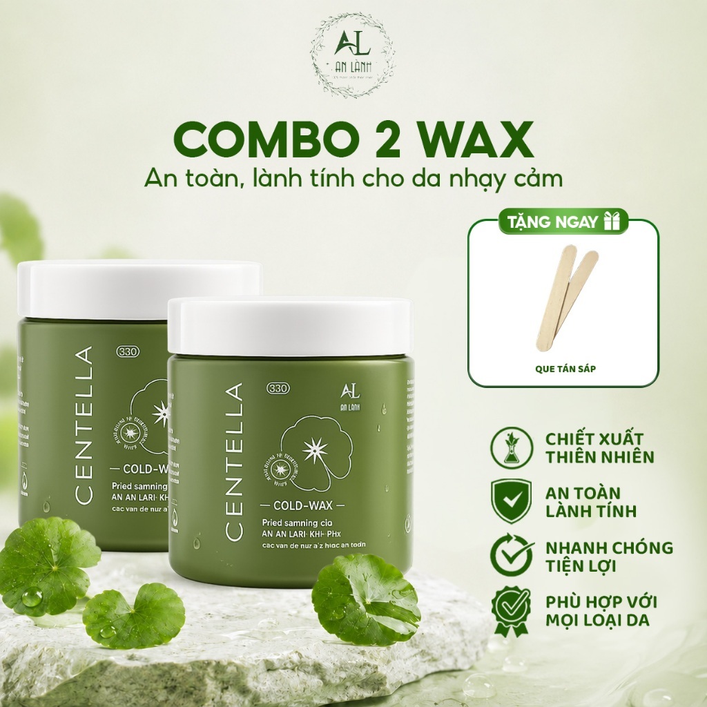 Combo 2 Sáp Wax Lông An Lành, Giật Lông Tận Gốc gồm 1 Wax 350gr + 2 que và 50 giấy Wax