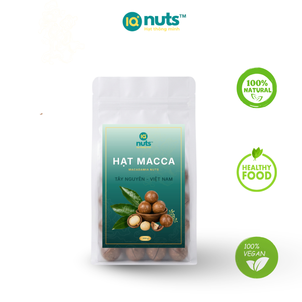 200G Hạt Macca IQ Nuts. Hạt macca Đặc sản Tây Nguyên, hạt macca sấy nứt còn vỏ