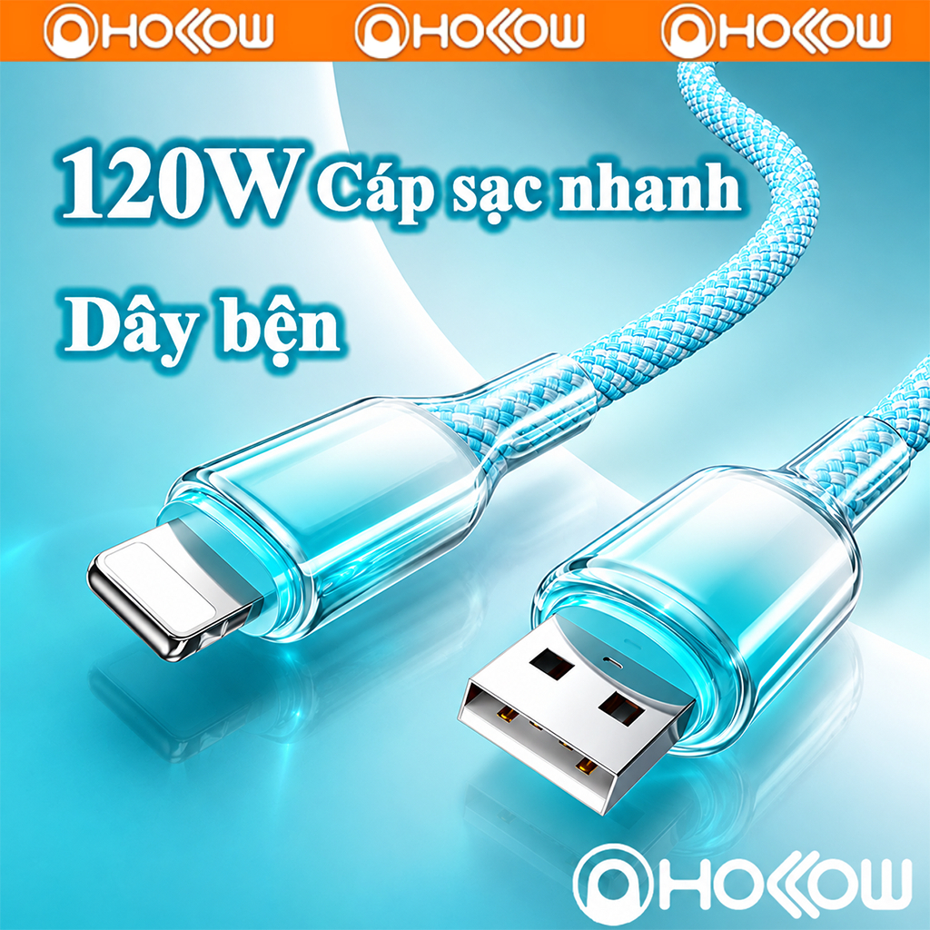 Cáp sạc nhanh 120W Type-C siêu bền chống gãy sạc ổn định tương thích iPhone…
