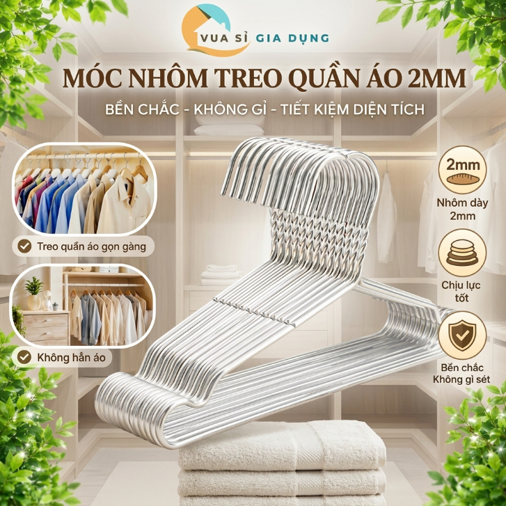 Combo 50 Móc Nhôm Phơi Quần Áo Dày 2mm, Móc Nhôm Treo Quần Áo Người Lớn Và Trẻ…