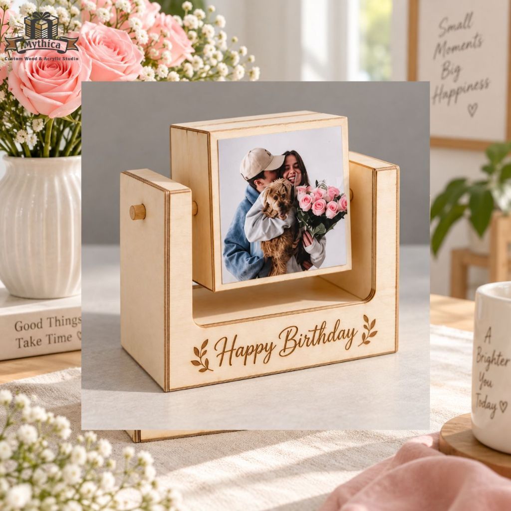 Khung Ảnh Gỗ Xoay 360 Độ Khắc Chữ Theo Yêu Cầu 17x14cm — ảnh listing minh họa