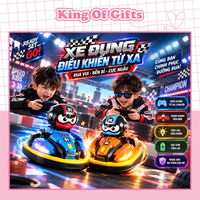 Đồ chơi xe hơi điều khiển từ xa RC chiến đấu điện nhiều người chơi có đèn và phun khí giả lập King Of Gift