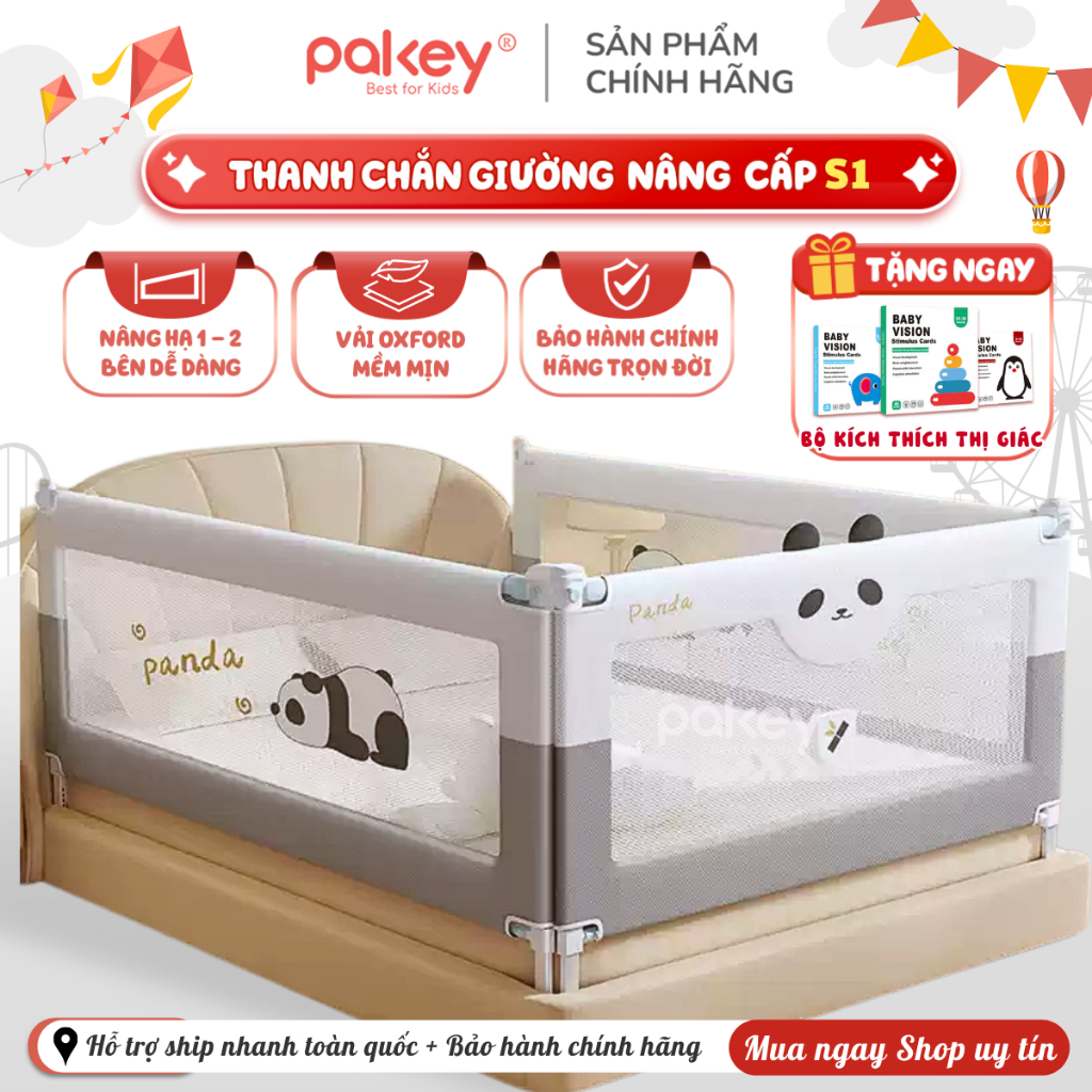 Thanh Chắn Giường Pakey S1, Thanh Chặn Giường Cho Bé Mẫu Mới Vải Oxford Dày Dặn Cao Tới 105cm