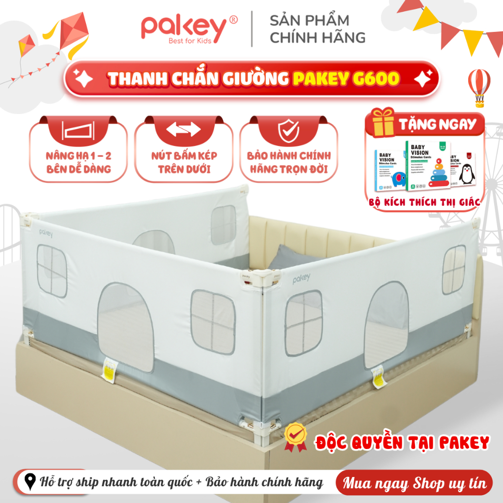[CHÍNH HÃNG] Thanh Chắn Giường Pakey G600 Bản Mới Chốt Bấm Kép Cải Tiến Nâng Hạ Hoàn Toàn Cả 2 Bên, 