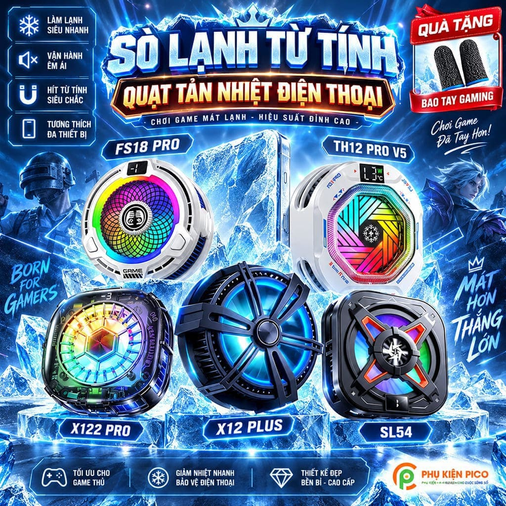 Quạt tản nhiệt điện thoại sò lạnh TH12 Pro/TH28/K5/FS18 Pro/X12 Plus/X65/X9/S2/S9/SL39/SL54/X122 Pro