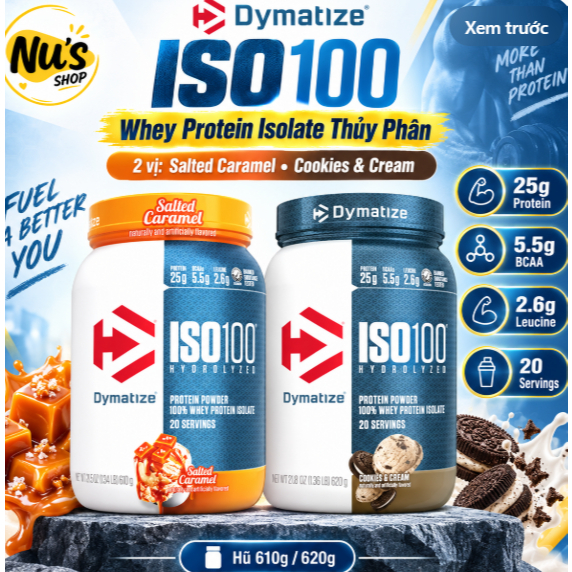 🥤 Bột Whey Protein Isolate Dymatize ISO100 Hydrolyzed 610g/620g, 25g Protein/Khẩu Phần ̣̣̣(DATE 4/28