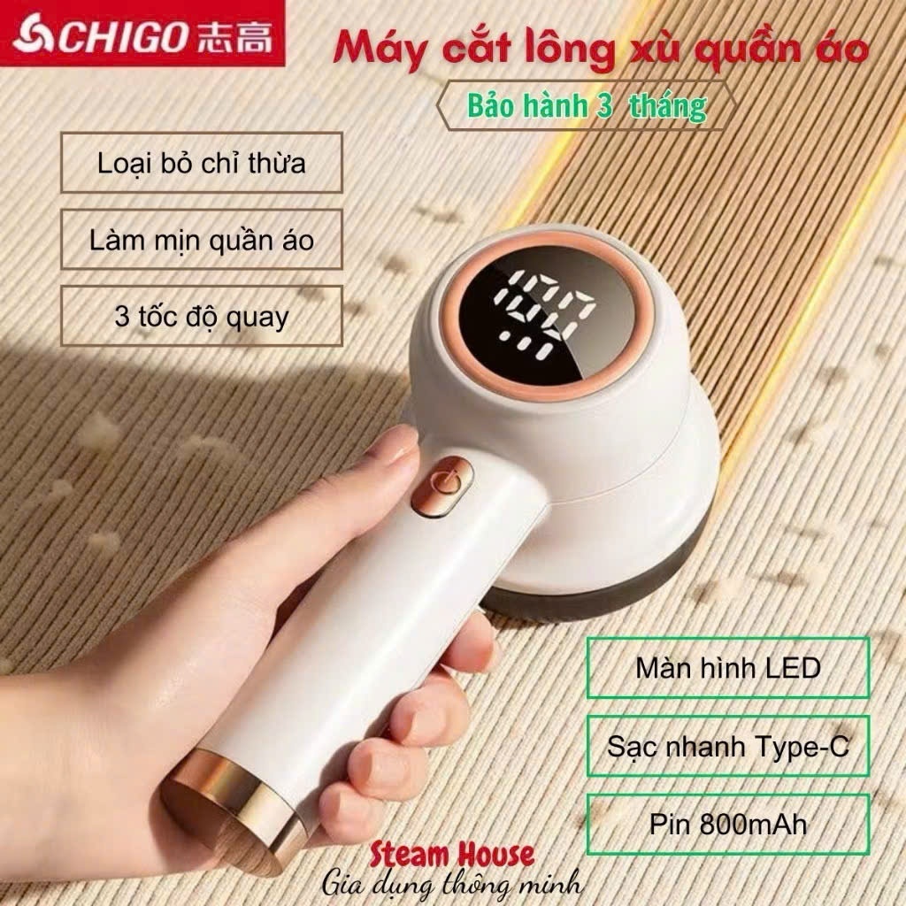 Máy Cắt Lông Xù Quần Áo CHIGO Màn Hình LED Điện Tử 6 lưỡi, 3 Tốc Độ Quay Có lưỡi cắt thay thế.