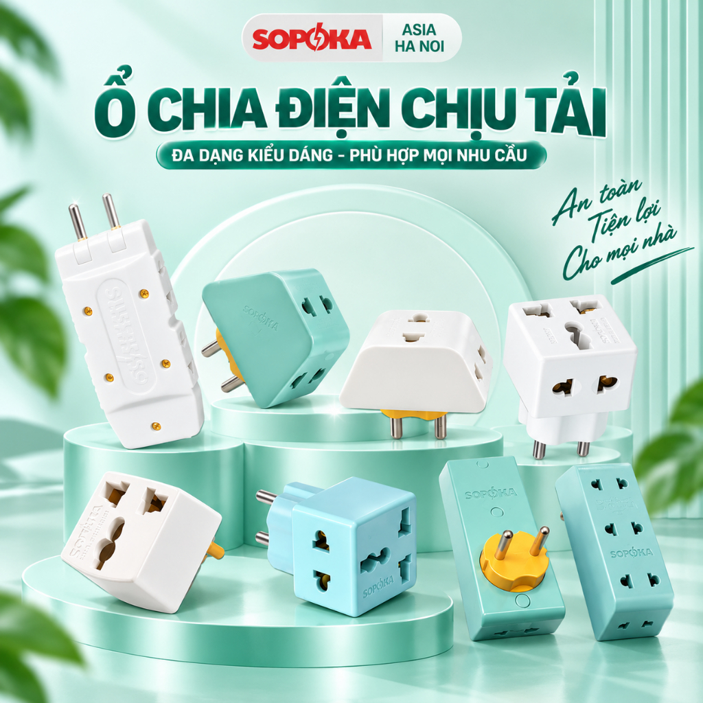 Ổ chia điện thông minh sopoka chịu tải 3000W. Thiết kế hiện đại, chịu nhiệt và…