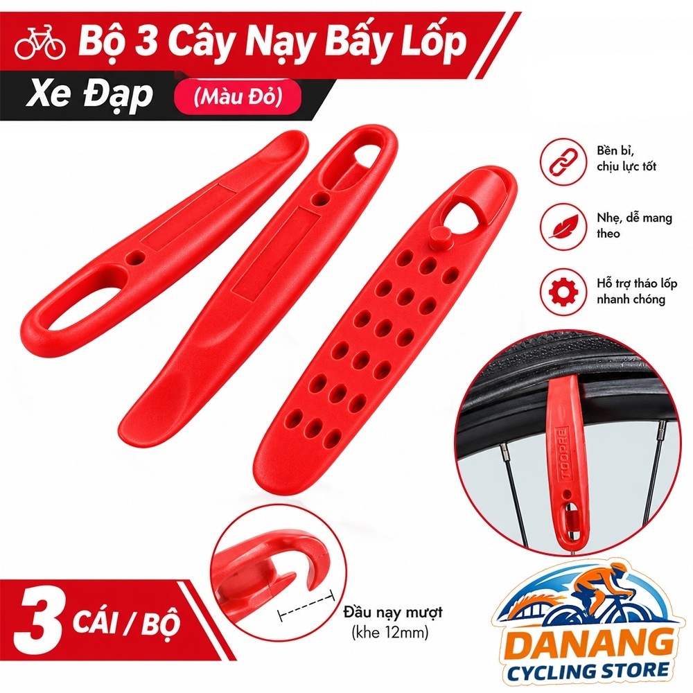 Bộ 3 Cây Nạy Lốp Xe Đạp Bằng Nhựa – Dụng Cụ Tháo Lắp Vỏ Xe, Màu Đỏ