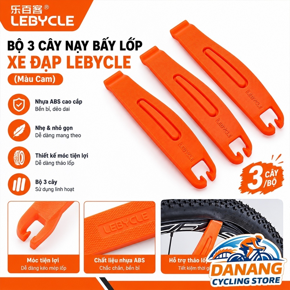 Bộ 3 Cây Nạy Lốp Xe Đạp Bằng Nhựa LEBYCLE – Dụng Cụ Tháo Lắp Vỏ Xe, Màu Cam