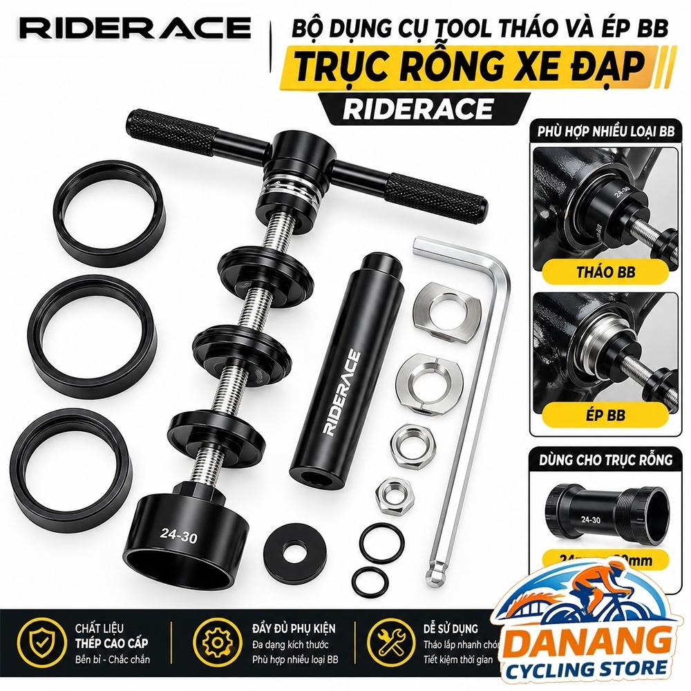 Bộ Dụng Cụ Tháo & Ép BB Trục Rỗng Xe Đạp RIDERACE – Tool Lắp Tháo Trục Giữa Hollowtech II, GXP, DUB
