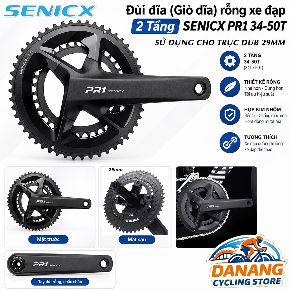 Đùi Đĩa Rỗng Xe Đạp SENICX PR1 2 Tầng 34-50T | Giò Dĩa Road, Touring, Trục DUB 29mm