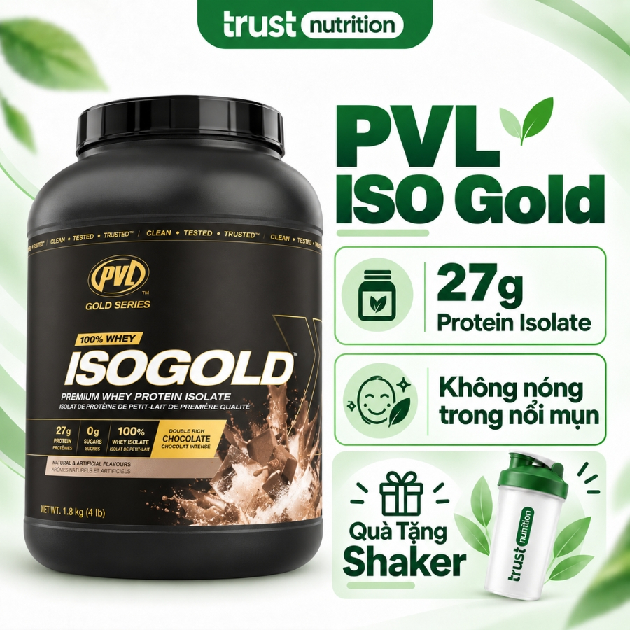 Sữa tăng cơ PVL ISO GOLD Premium Whey Protein Isolate, phù hợp với người không dung nạp Lactose