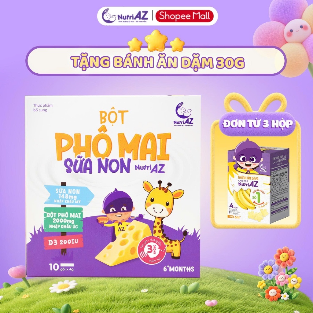 Bột Phô Mai Sữa Non NutriAZ Cho Bé Ăn Dặm Nguyên Liệu Nhập Khẩu Hỗ Trợ Phát…