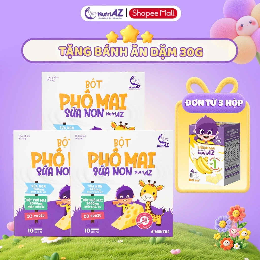 Combo 3 Bột Phô Mai Sữa Non NutriAZ Nguyên Liệu Nhập Khẩu Hỗ Trợ Phát Triển Chiều Cao Cho Bé Ăn Dặm 