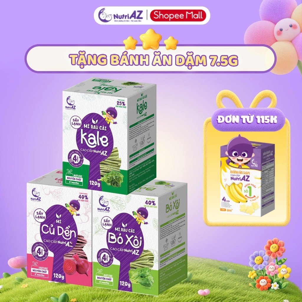 Mì Ăn Dặm Rau Củ Cao Cấp NutriAZ Cho Bé Ăn Dặm Từ 6 Tháng Bổ Sung Vitamin…