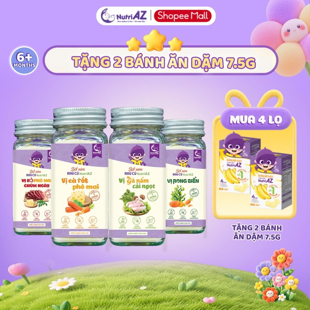 Hạt Nêm Cho Bé Ăn Dặm NutriAZ, Gia Vị Ăn Dặm Rau Củ An Toàn Cho Bé Từ 6 Tháng…