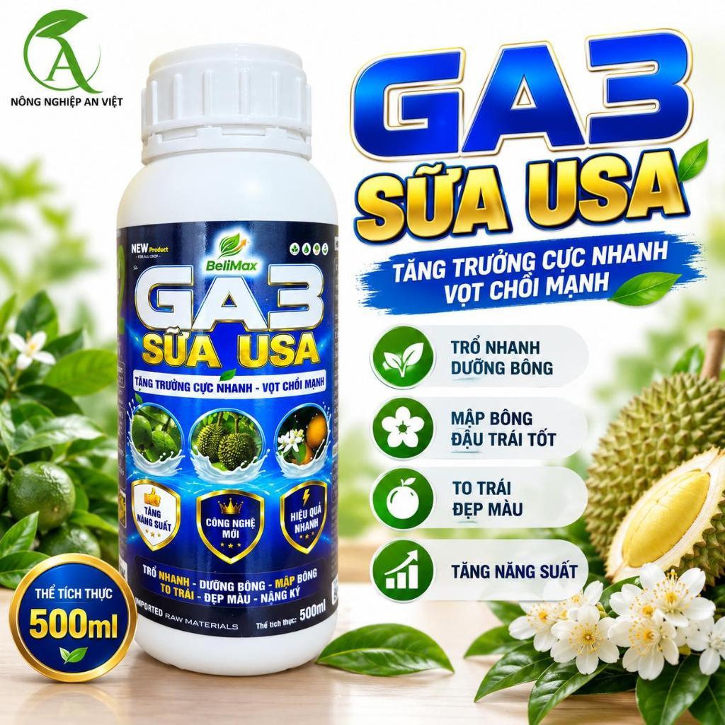 Phân bón GA3 sữa Kích thích sinh trưởng cây trồng GA3 sữa chai 500ml; Kích bật chồi, nở ngọn, bung đ
