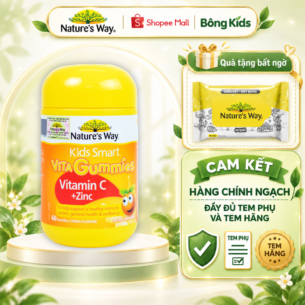 Kẹo Dẻo vitamin Nature’s Way Kids Smart Vitamin C Zinc 60 viên Bổ sung kẽm và Vitamin C cho trẻ