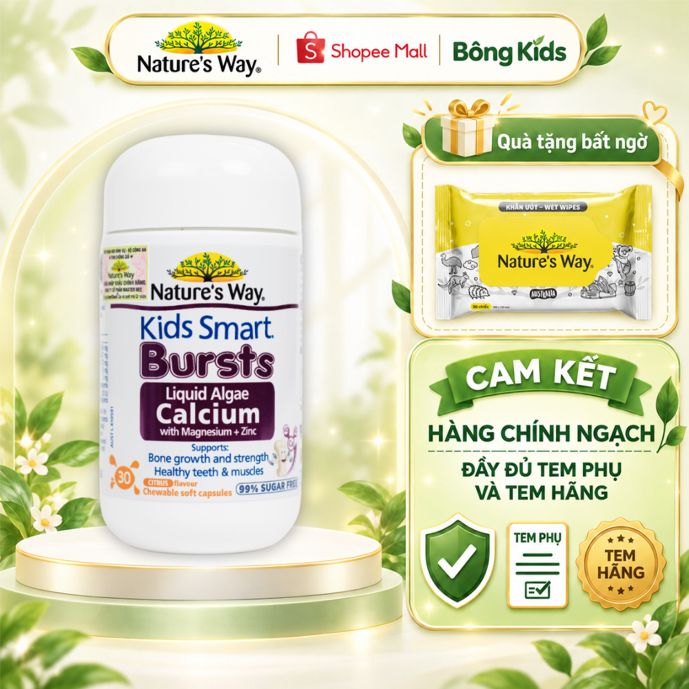 Viên Nhai Canxi Nature's Way Calci Tổ Ong Tảo Biển Đỏ Aquamin F Bổ Sung Vitamin, Hỗ Trợ Phát Triển X