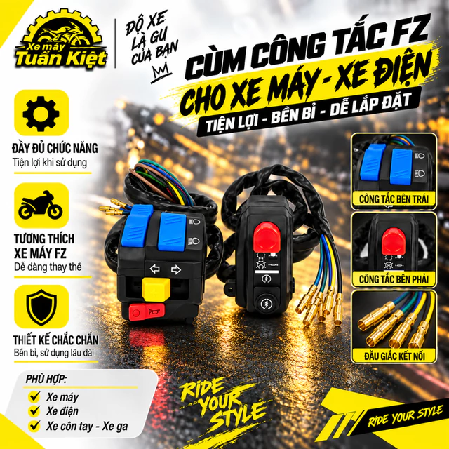 Cùm Công Tắc FZ V1 Cho Xe Máy Xe Điện, Cụm Công Tắc Độ Xe Dễ Lắp, Thao Tác Tiện Lợi, Phụ Kiện Xe Máy