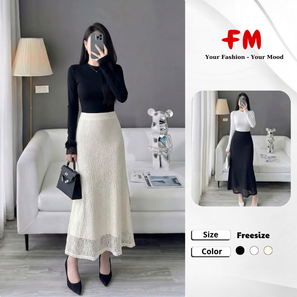 FMSTYLE Chân Váy Nữ Dáng Suông ren 3 màu Lên Form Chuẩn Đẹp Freesize 26090324