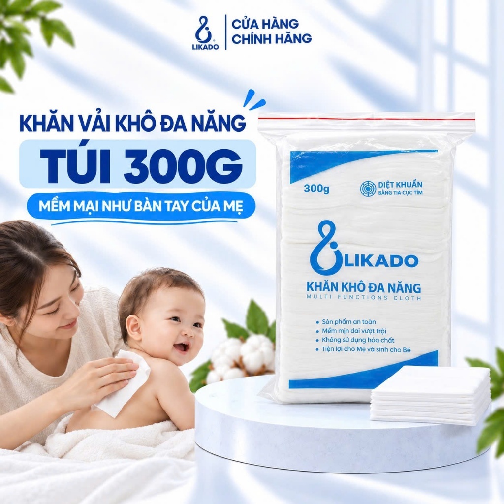 Khăn khô đa năng Likado cho bé 300g kích thước (15x20cm)(1 gói)