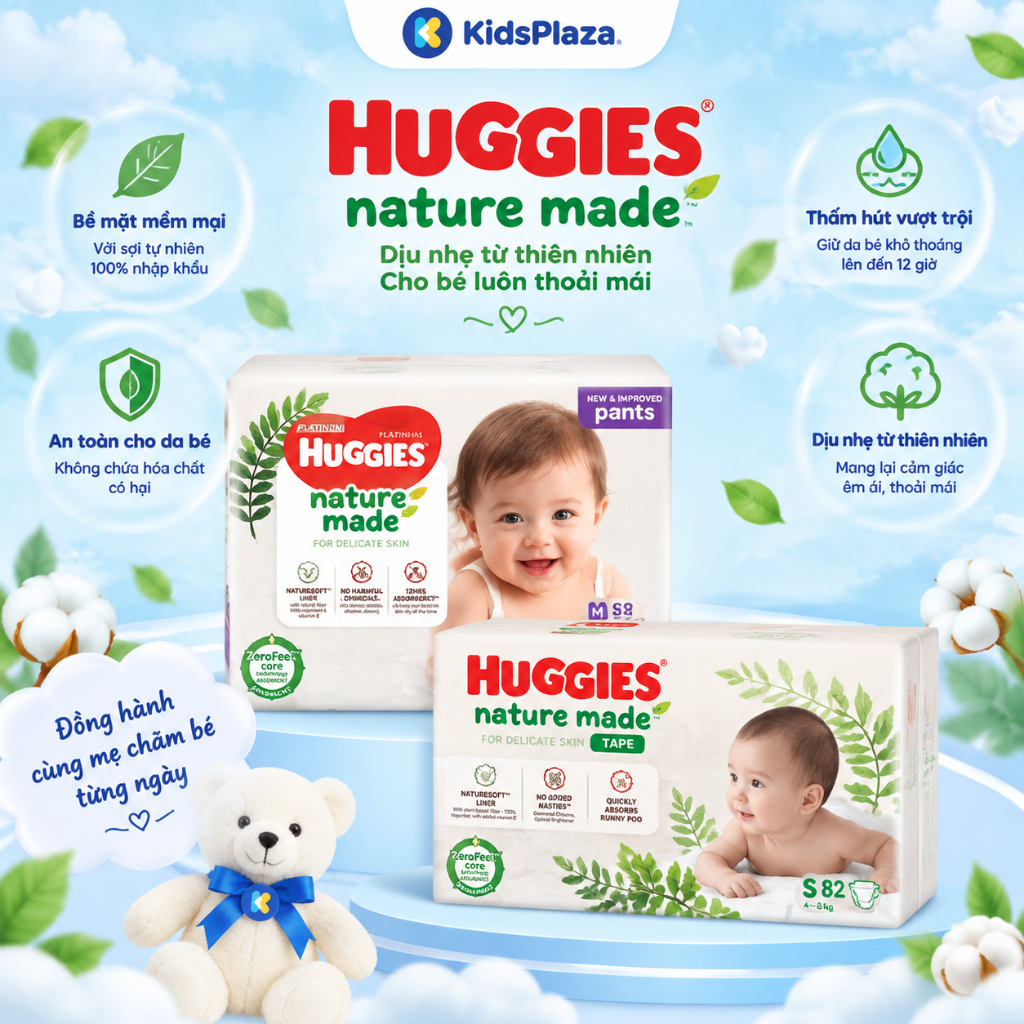 Tã - Bỉm Huggies Naturemade đủ size cho bé, sợi thiên nhiên cho da nhạy cảm - KidsPlaza